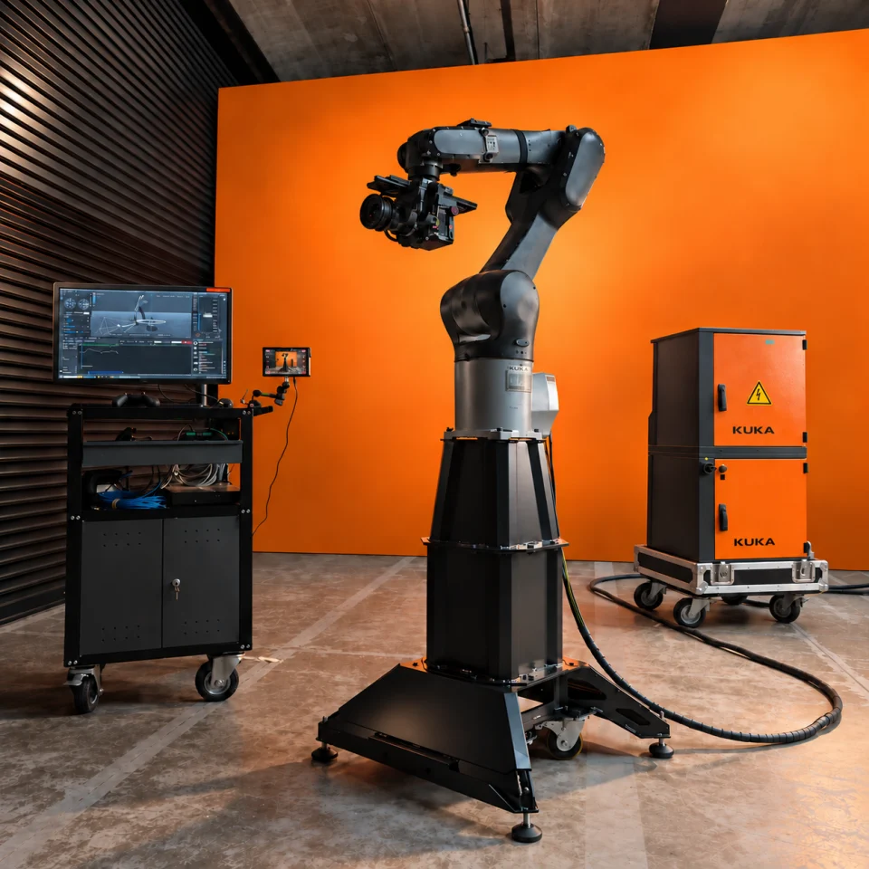 CRX 1100 com câmera montada e pedestal móvel da Nodal.